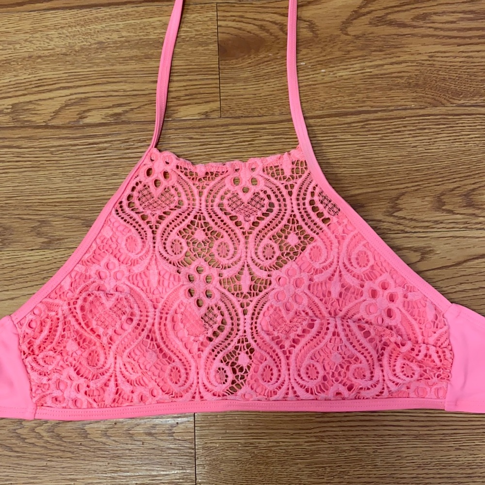 Pink halter neck swimsuit top